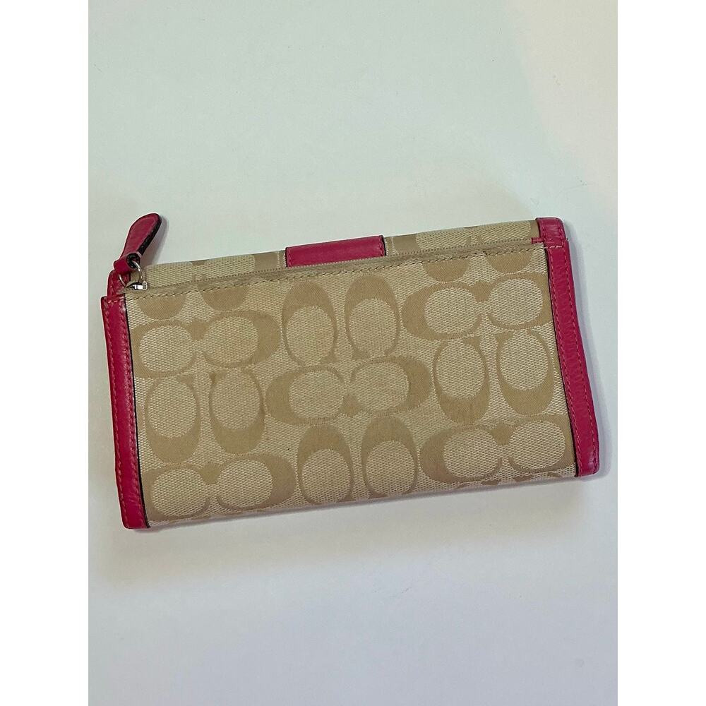 Coach Signature Stripe Canvas & Pink Leather Trifold Wallet Retail $258 GUC-EUC - Picture 3 of 16